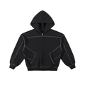 Contrast-Stitched Boxy Fleece Zip Hoodie